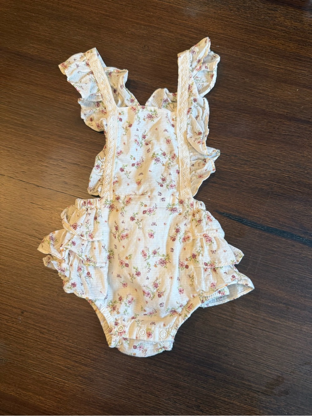 Toddler Floral Ruffle One-Piece Romper - Cream Pink from boutique